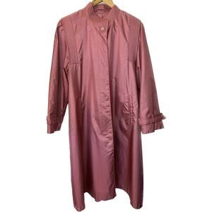 Vintage 80s Pink Trench Coat Fleet Street 12 Large L Granny Metallic Stitch